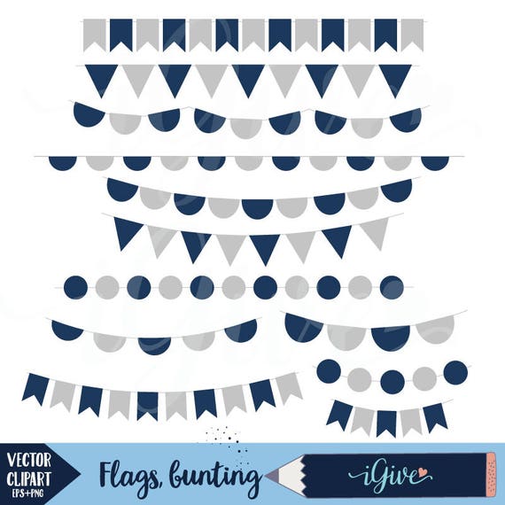 Navy And Grey Bunting Clip Art Party Clip Art Vector Etsy