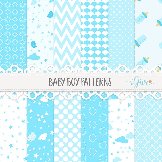 Geometric Digital Paper Pack Baby Blue Background Baby Boy Etsy