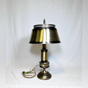 Vintage 18&quot; Gold Toleware Double Pull Chain Tole Metal Desk Table Lamp