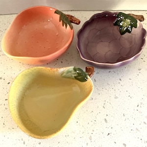 1990s Porcelain Fruit Shaped Dipping Bowls Set of 3 Pieces