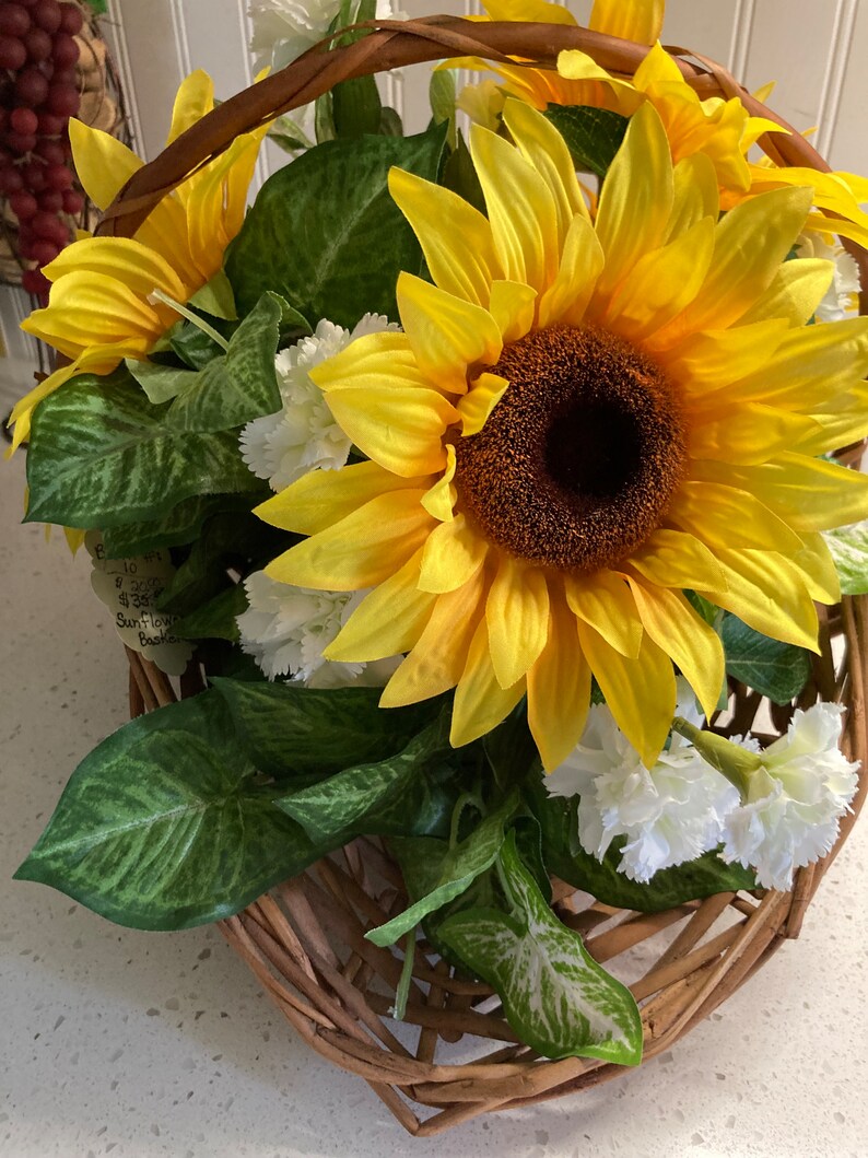 Sunflowers and Carnations Basket Arrangement Etsy