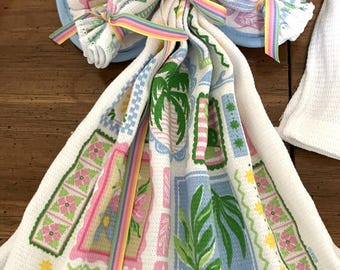 Good Luck Angel Handmade using Kitchen Towel Tropical Pastels