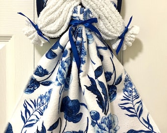 Good Luck Angel Handmade Kitchen Towel Decoration: Blue Floral Theme