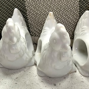 Vintage White Porcelain Shafford Chicken Napkin Rings, Set of 4, Table Decor, Farmhouse Tableware, Collectible