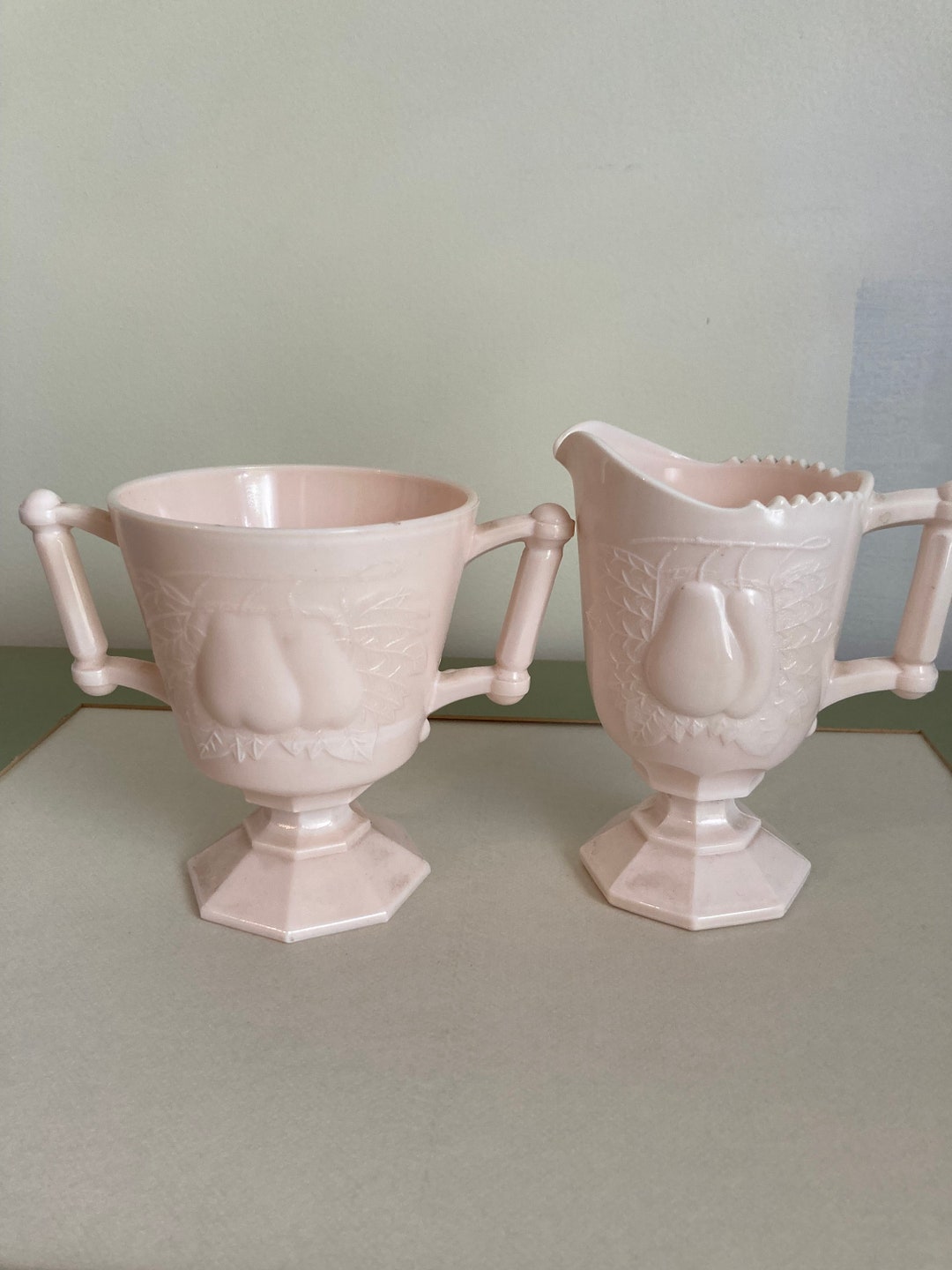 Vintage Pink Milk Glass Creamer and Sugar Bowl Etsy