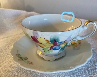 Vintage Japanese Floral Demitassi Cup and Saucer Sealy China