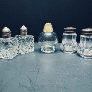 5 Vintage Clear Crystal Salt and Pepper Shakers