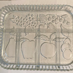 Indiana Glass Clear Divided Serving Tray Fruit Pattern - PRICE REDUCED