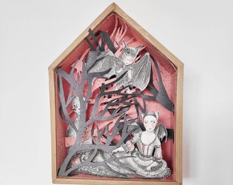 Handmade “Nocturnal Friends” Paper Art Box: Ink & Watercolor