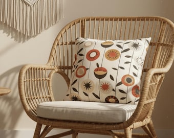 Retro Pillow Cover,Mid Century Flower Cushion, Mustard Orange Modern Decor