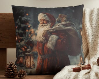 Christmas Pillow, Santa Claus Cushion, Festive Holiday Home Decor