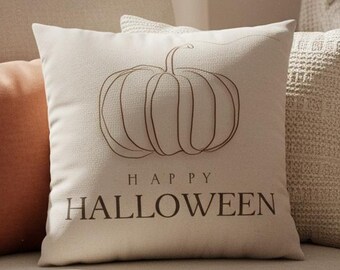 Minimalist Halloween Pillow, Neutral Pumpkin Line Art Design, Modern Fall Home Decor Accent