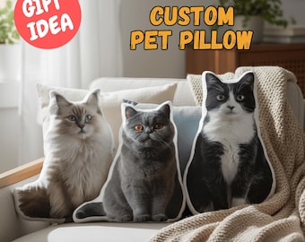Photo Realistic Cat Pillow – Personalized Pet Pillow from Photo – Custom Cat Gift for Pet Lovers