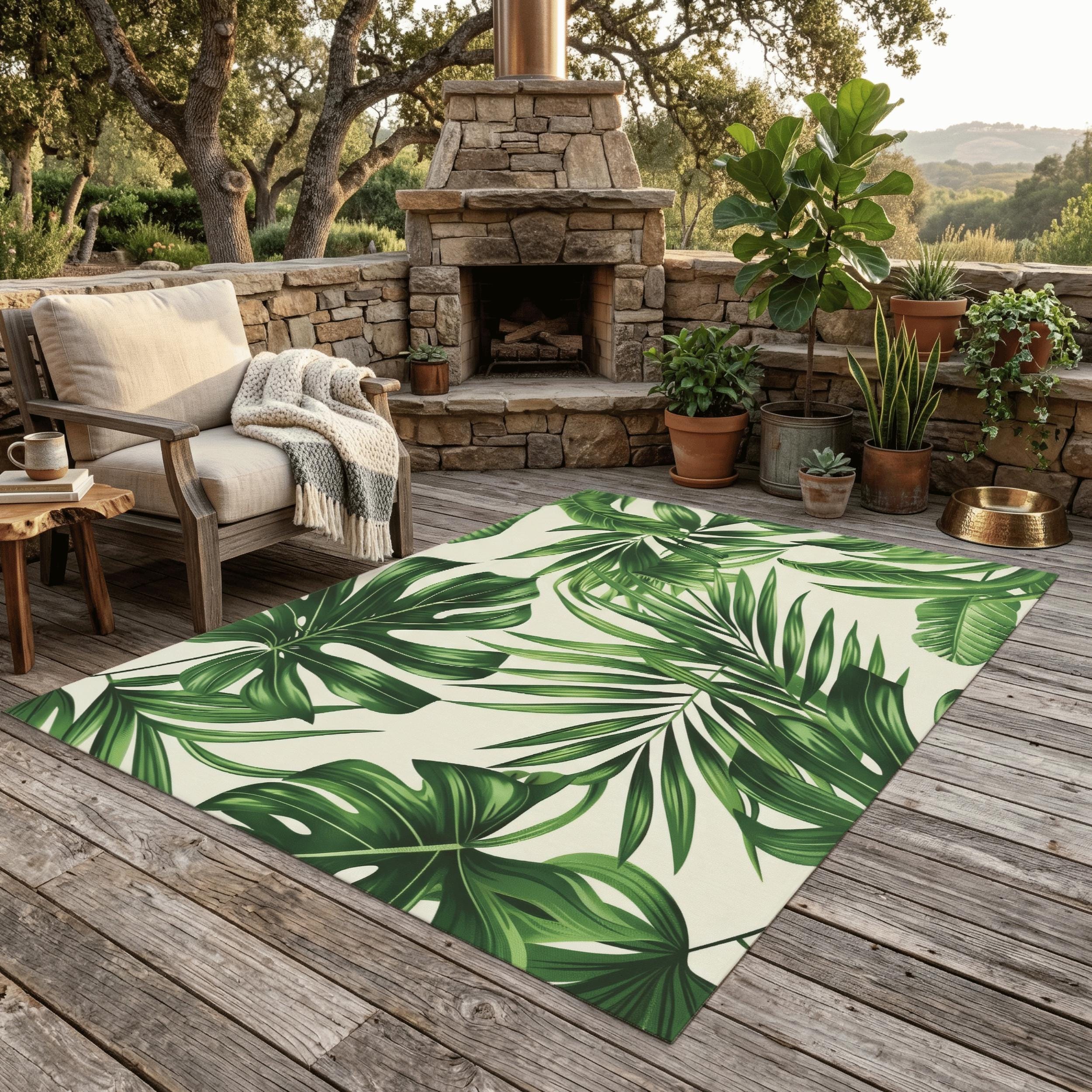 Palm Rug Green Palm Tree Outdoor Rug, Tropical Leaf Patio Rug, Botanical Garden ...