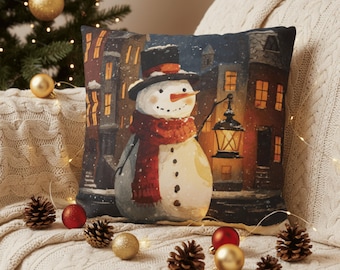 Christmas Pillow, Snowman Cushion, Cozy Winter Holiday Home Decor