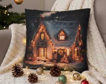 Christmas Pillow, Cozy Cottage Cushion, Warm Winter Holiday Decor
