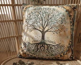 Bohemian Tree of Life Pillow Cover | Roots Stay Grounded Cushion | Nature Inspired Home Decor | POD Throw Pillow