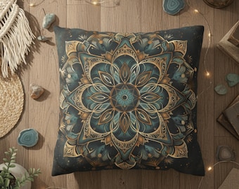 Mandala Boho Pillow Cover | Artistic Ethnic Cushion | Detailed Spiritual Decor | Cozy Living Room