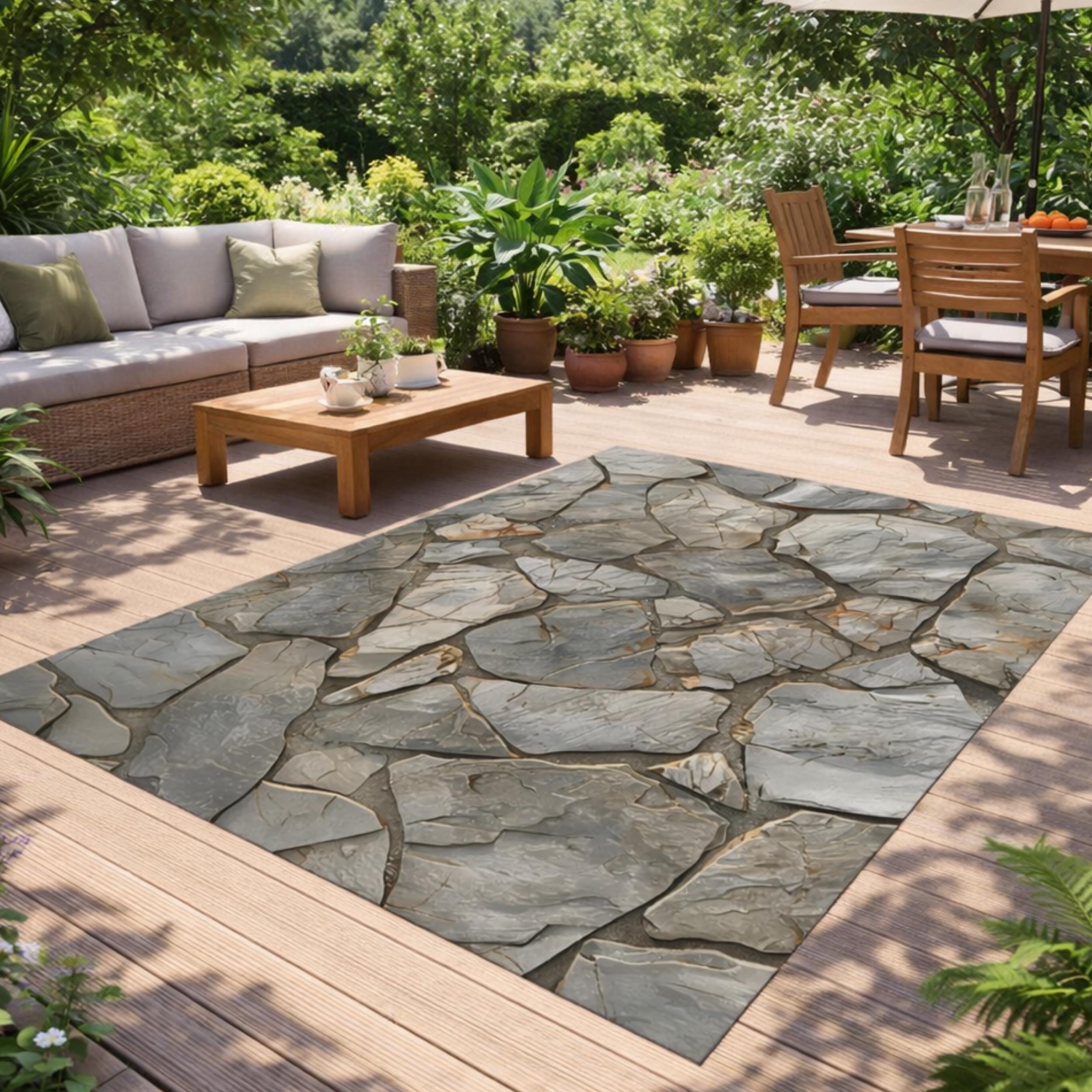 Stone Rug Sm Outdoor Rug Stone Pattern Patio Rug, Garden Rug, Deck Rug, Terrace ...