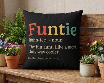 Funny black pillow cover gift for aunt with colorful definition typography
