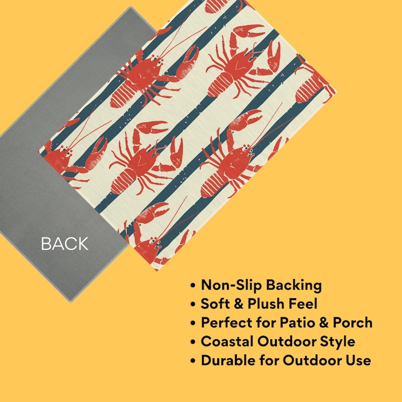 Patio Rug Coastal Lobster Design | Outdoor Nautical Area Rug | Non Slip Porch & Deck Rug | Beach House Decor afbeelding 4