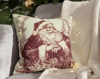Vintage Santa Christmas Pillow, Red Holiday Cushion Cover for Cozy Winter Home Decor , Classic Festive Accent
