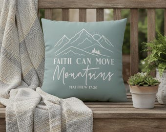 Christian Faith Pillow, Mountain Verse Cushion Cover, Inspirational Home Accent
