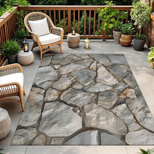 Outdoor Rug Stone Pattern Patio Rug, Garden Rug, Deck Rug, Terrace ...
