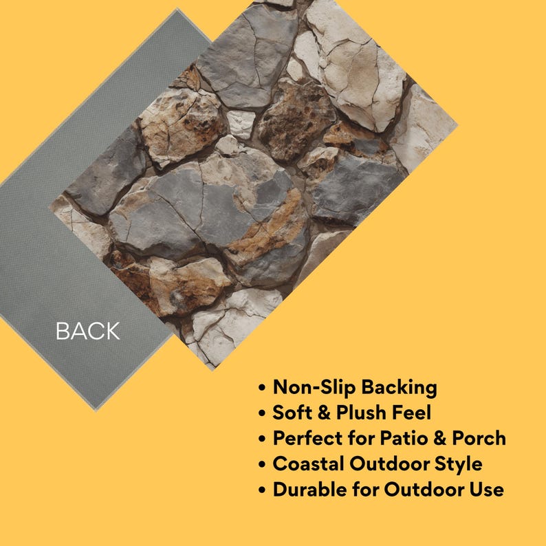 Realistic Stone Patio Rug | 3D Rock Floor Outdoor Rug | Rustic Natural ...