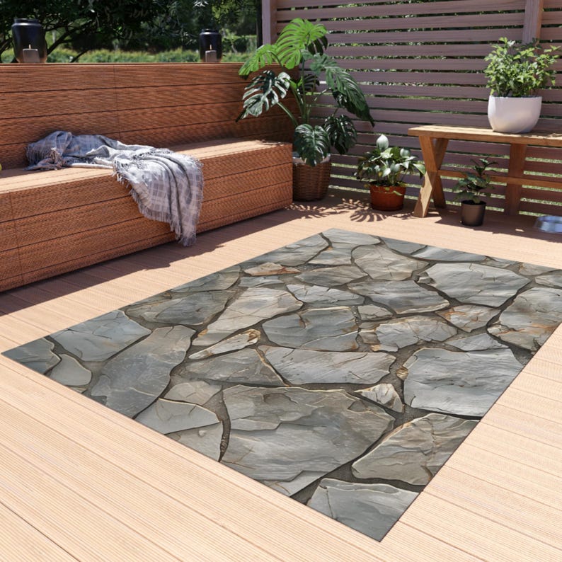 Outdoor Rug Stone Pattern Patio Rug, Garden Rug, Deck Rug, Terrace ...