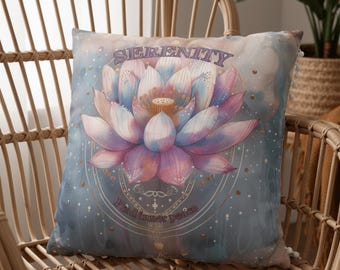 Lotus Flower Boho Pillow | Mindful Serenity Cushion Cover | Calming Spiritual Decor | POD Throw Pillow
