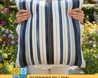 Navy Blue Outdoor Pillow with Coastal Stripe Design for Modern Patio Styling