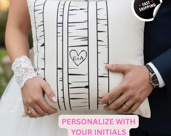 Custom Wedding Pillow Cover, Personalized Couple Cushion with Names , Elegant Beige Home Decor Gift for Bride & Groom