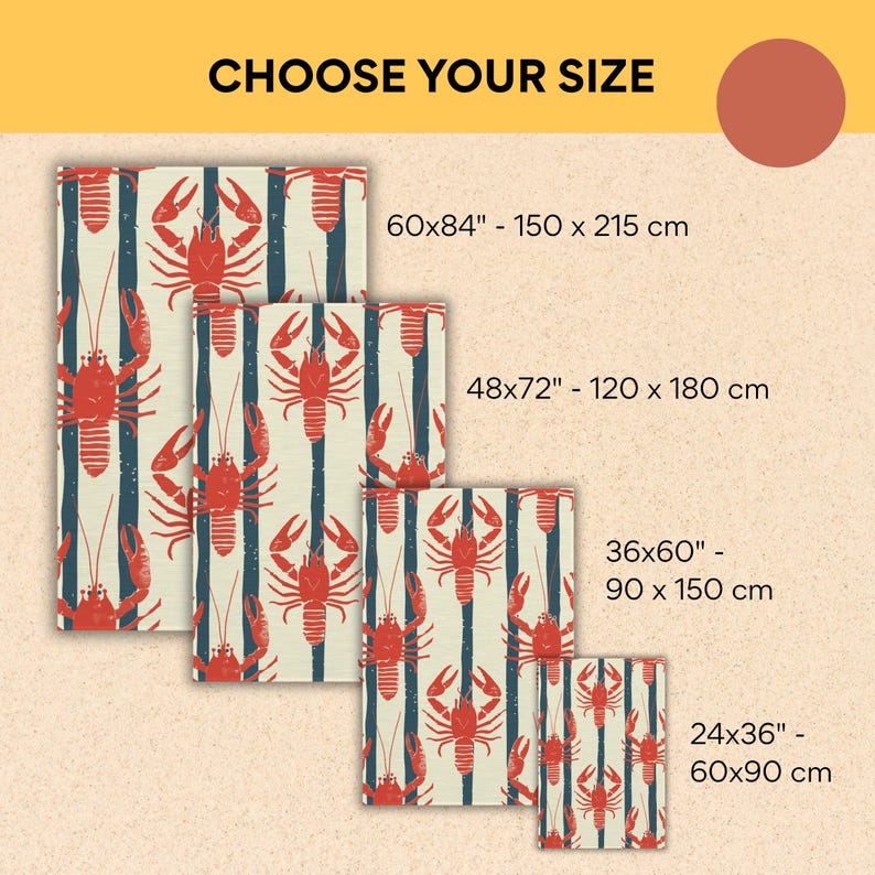 Patio Rug Coastal Lobster Design | Outdoor Nautical Area Rug | Non Slip Porch & Deck Rug | Beach House Decor afbeelding 5