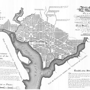 Carte de Washington, DC en 1792 - reproduction d'une carte ancienne de Washington, DC publiée à l'origine en 1792