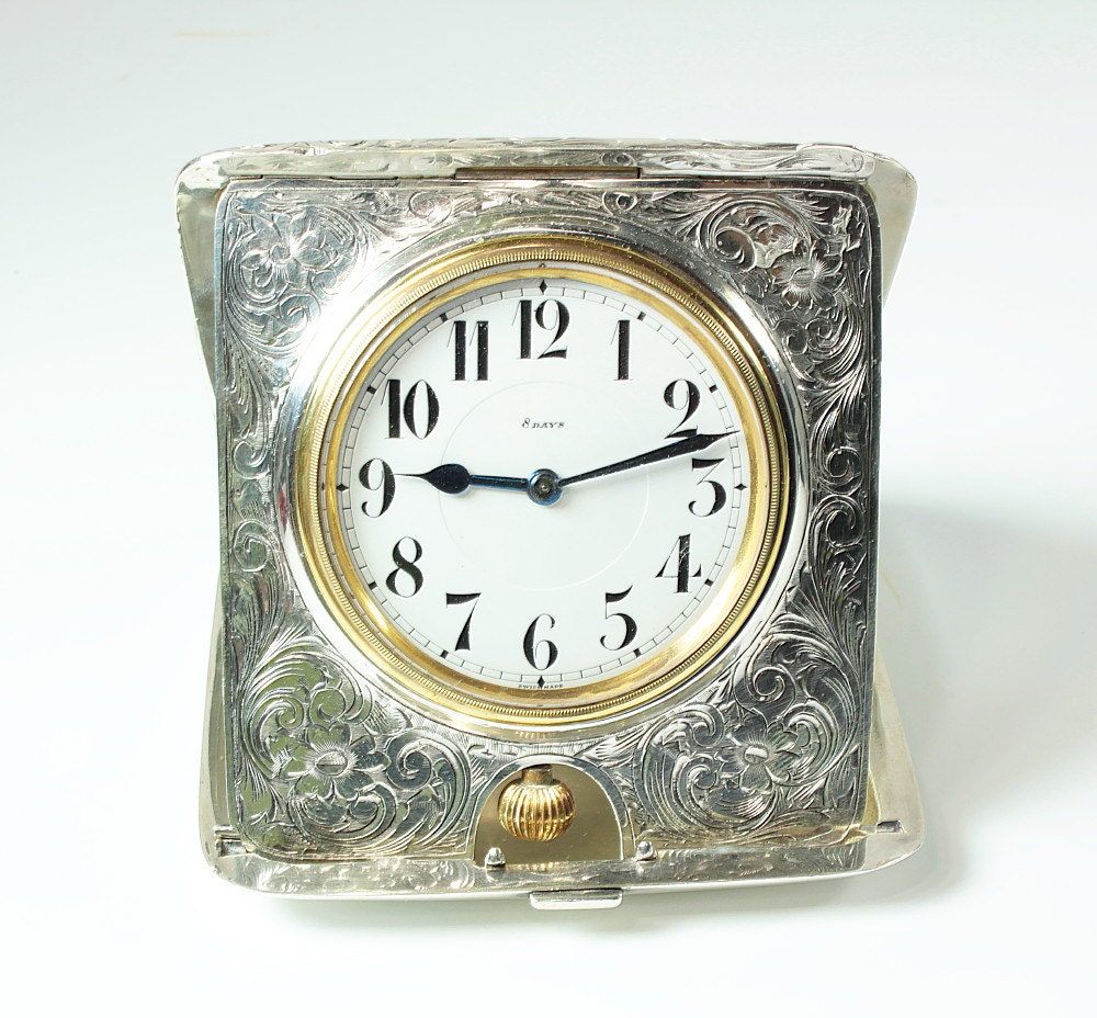 Vintage Sterling Silver Travel Clock Vintage Travel Clock Etsy