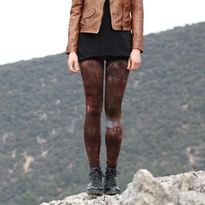 Tundra leggings //hand made and hand dyed high waist batik cotton stretch leggings in brown and grey colors image 2