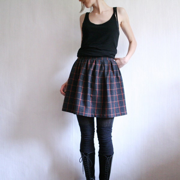 Grey pleated wool blend winter skirt
