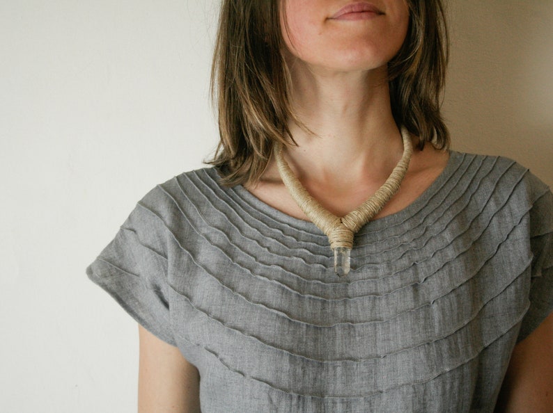 SALE grey linen tunic with pintuck details around shoulder line