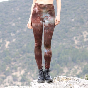 Tundra leggings //hand made and hand dyed high waist batik cotton stretch leggings in brown and grey colors image 1