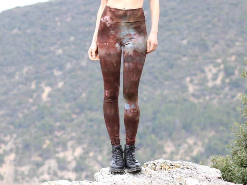 Tundra leggings //hand made and hand dyed high waist batik cotton stretch leggings in brown and grey colors image 1