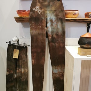 Tundra leggings //hand made and hand dyed high waist batik cotton stretch leggings in brown and grey colors image 5