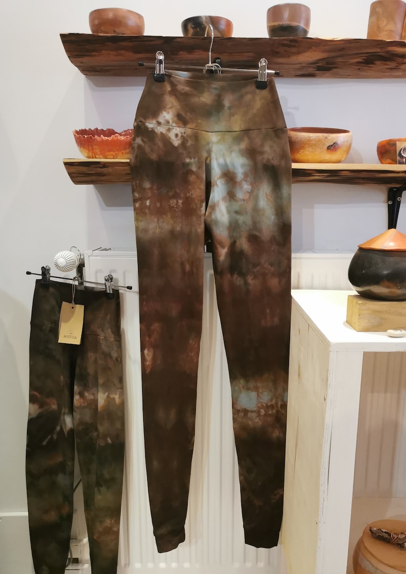 Tundra leggings //hand made and hand dyed high waist batik cotton stretch leggings in brown and grey colors image 5