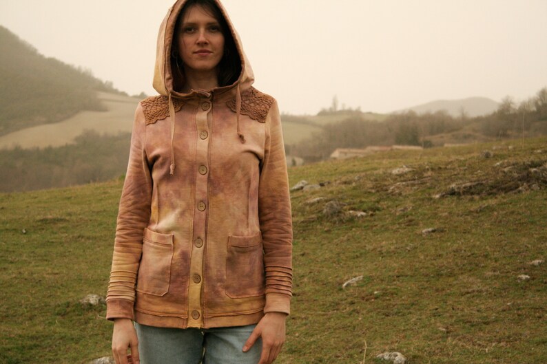 Wild Rose jacket organic cotton hemp mix hand dyed jacket with hood