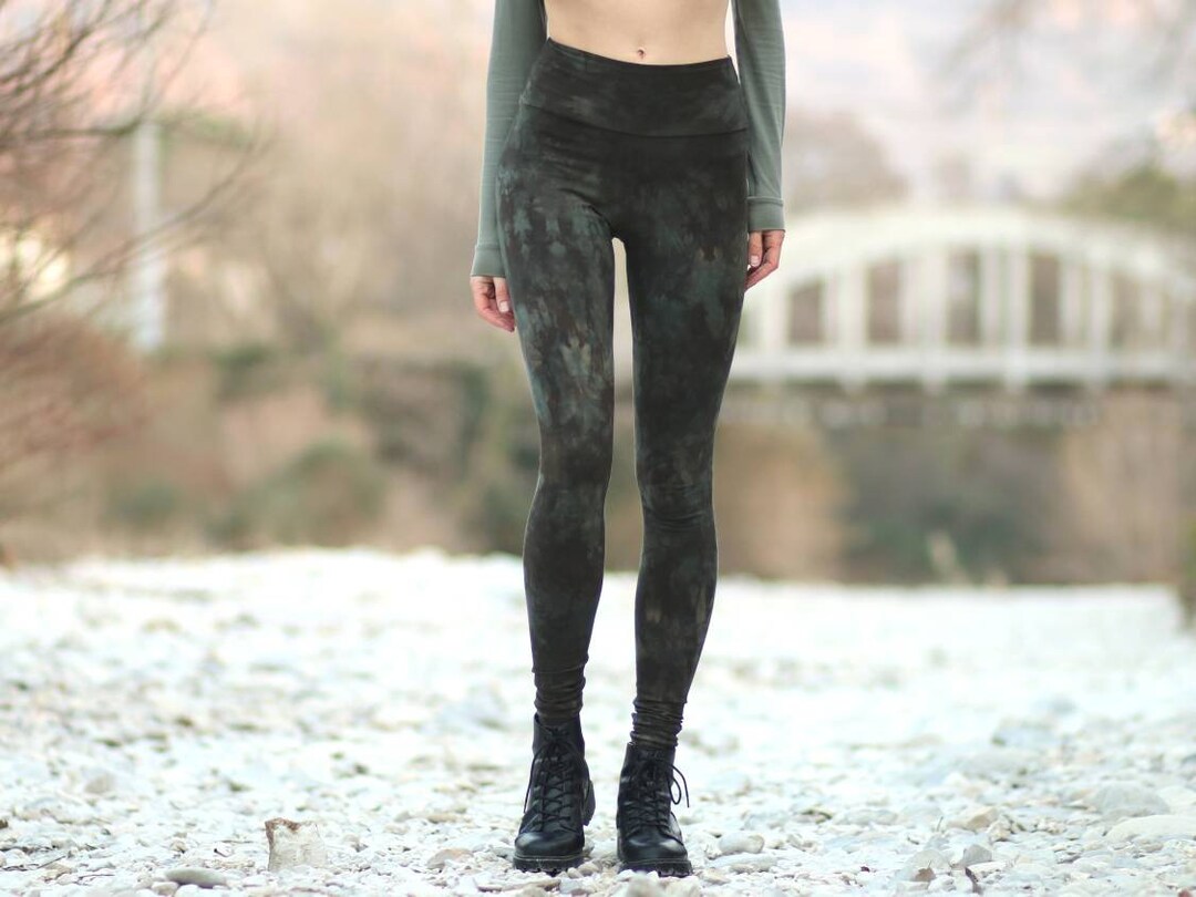 Dark Olive Leggings //hand Made and Hand Dyed High Waist Batik Cotton Stretch Leggings in Olive ...