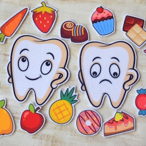 Cepíllese los dientes Tablero de fieltro Juguete educativo de franela Recurso para maestros de preescolar Cepillado de dientes Diente feliz Higiene Historias de actividades para niños