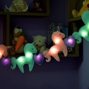 Unicorn Fairy lights Kids Wall lighting Baby room decor Baby shower gift LED string lights Felt nursery decor Kids night garland Lighting