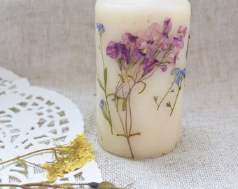 Floral candle Real flower candle Spring Wedding decor party favors Botanical pillar candle Bridal shower gift mom birthday Girlfriend Summer