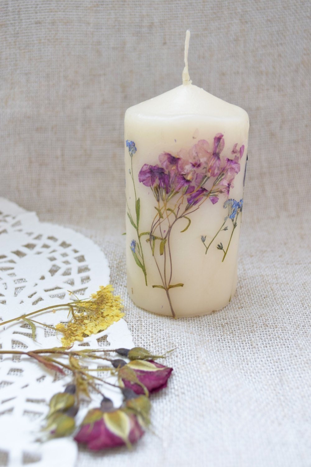 Floral Candle Real Spring Flower Candle Wedding Decor Party Favors  Botanical Pillar Candle Bridal Shower Gift Mom Birthday Girlfriend Gift 