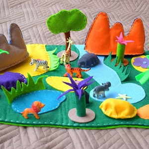 Afrika Filzmatte 6 Tiere Spielset Kleine Welt Pretend Play Reise Lernspielzeug Spiellandschaft Savvanah Entwicklung Kinderzimmer Kinderteppiche